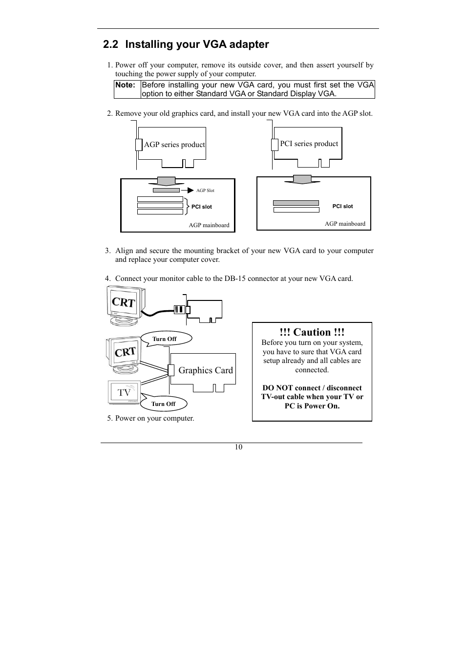 Installing your vga adapter, 2 installing your vga adapter, Caution | Nvidia Video Card GeForce MX Series User Manual | Page 9 / 23
