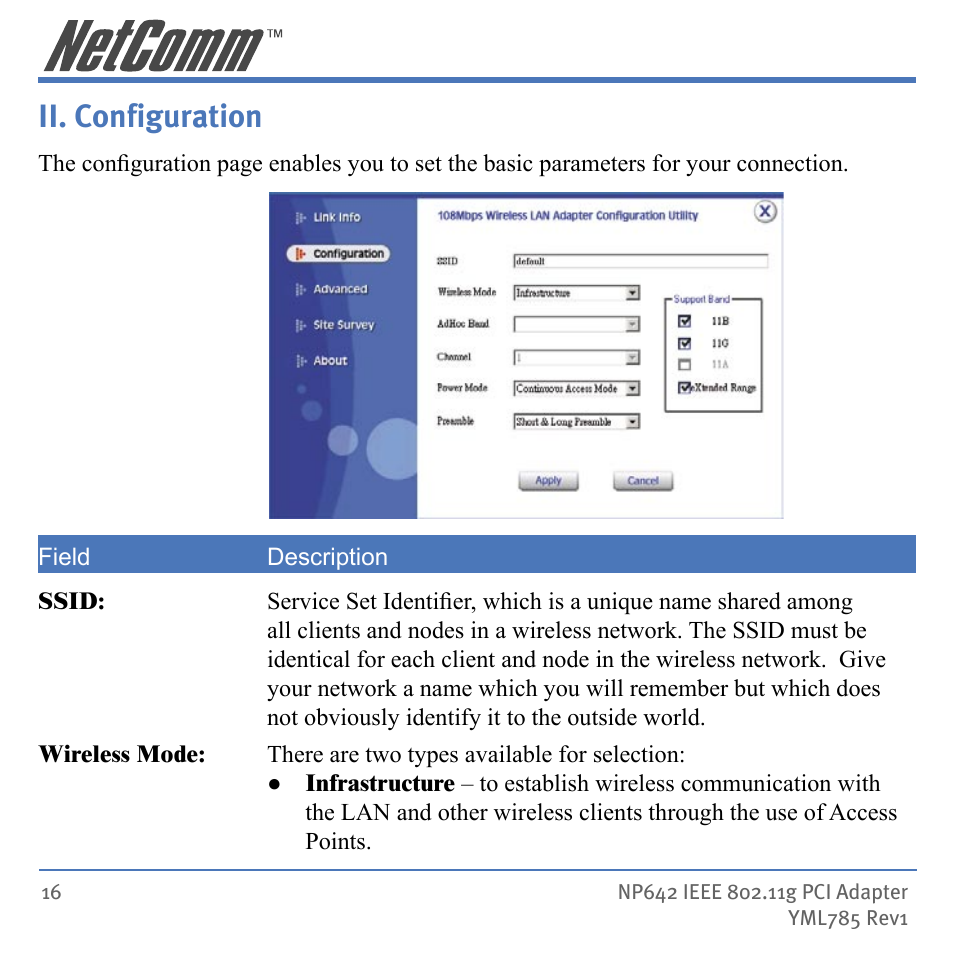 Ii. conﬁguration, Ii. configuration | NetComm NP642 User Manual | Page 16 / 36