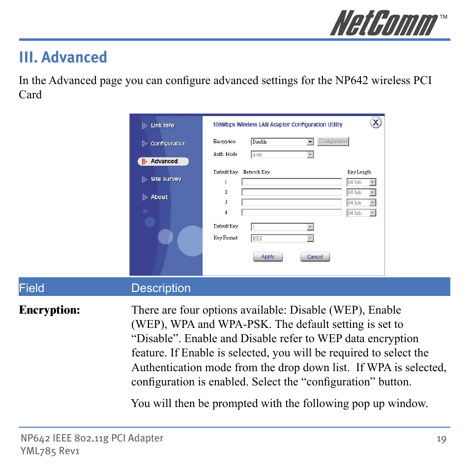 Iii. advanced | NetComm NP642 User Manual | Page 19 / 36