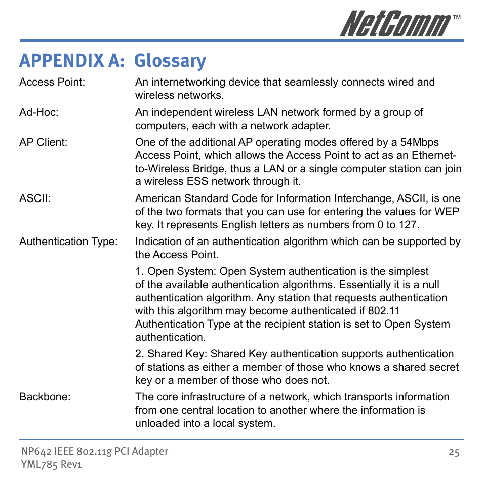 Appendix a: glossary | NetComm NP642 User Manual | Page 25 / 36