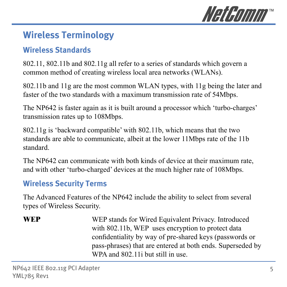 Wireless terminology | NetComm NP642 User Manual | Page 5 / 36