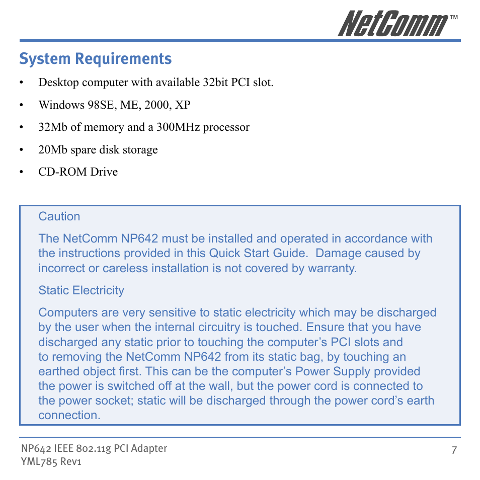 System requirements | NetComm NP642 User Manual | Page 7 / 36