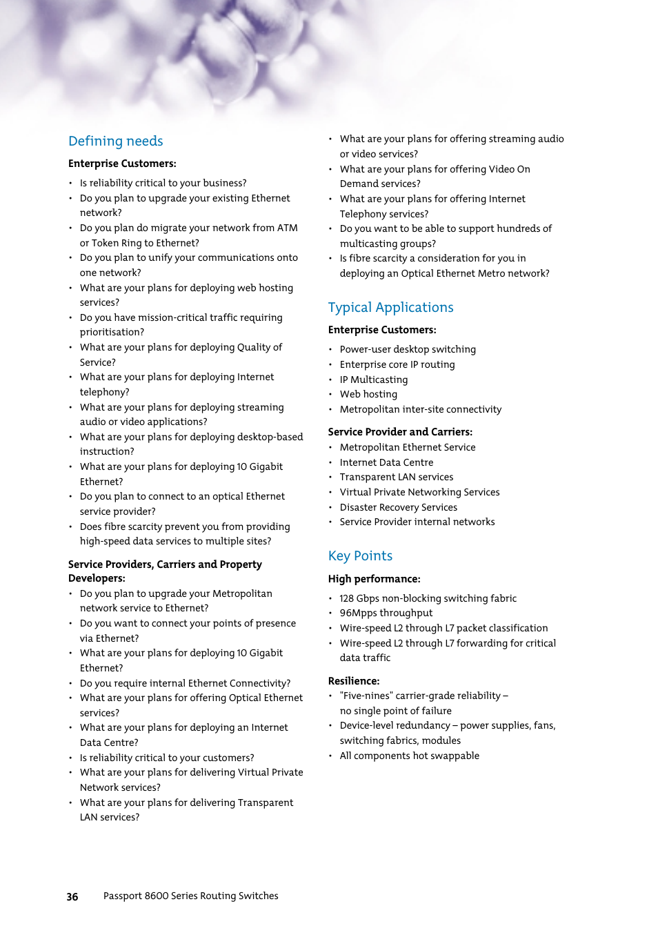Defining needs, Typical applications, Key points | Nortel Networks 7400 User Manual | Page 45 / 252