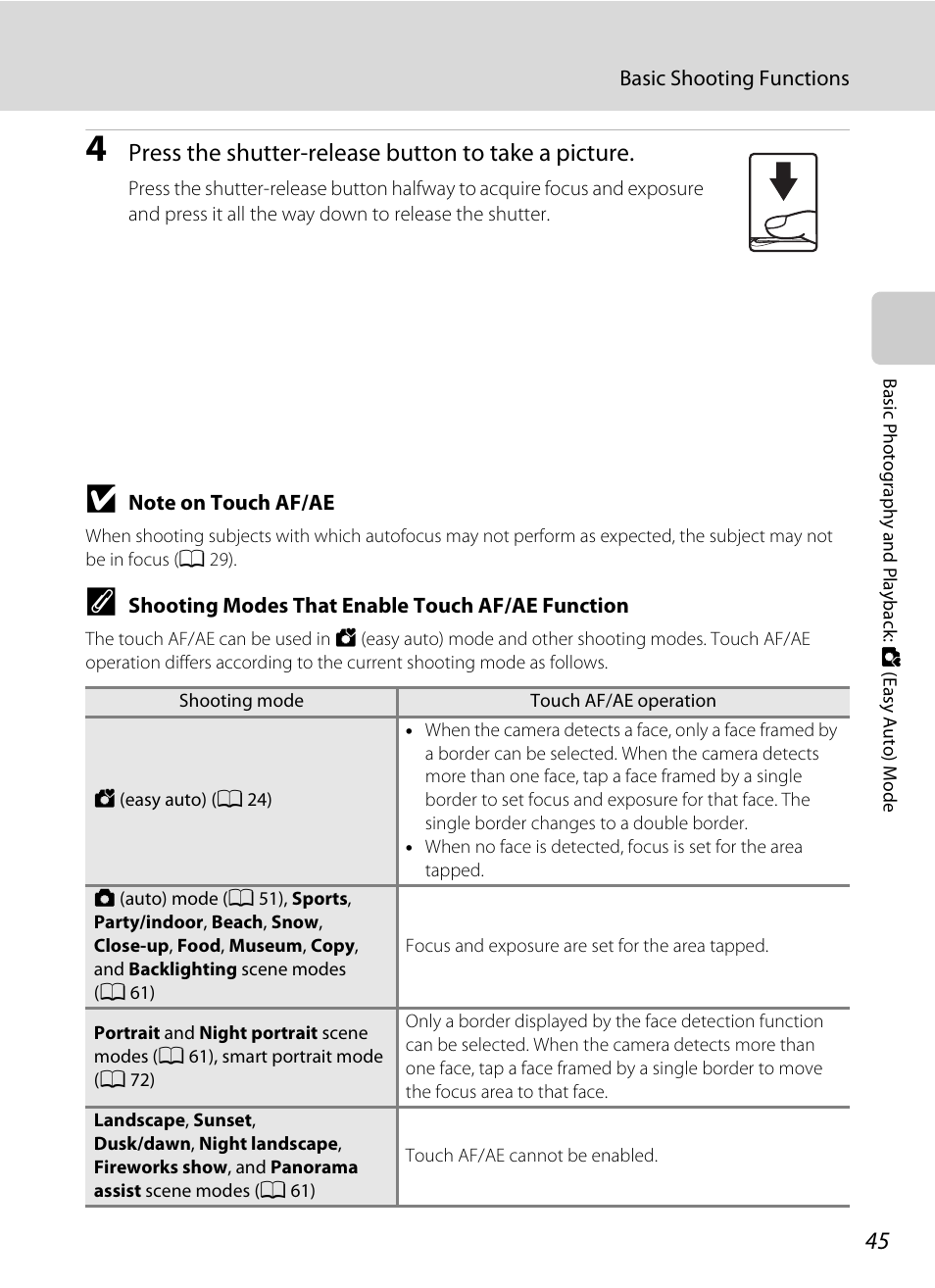 Press the shutter-release button to take a picture | Nortel Networks COOLPIX S80 User Manual | Page 57 / 204