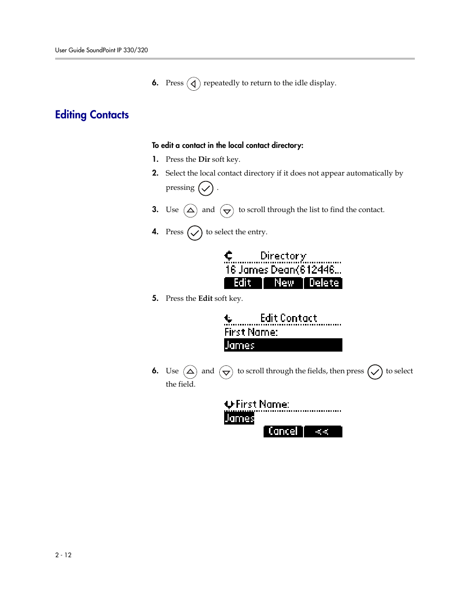 Editing contacts, Editing contacts –12 | Nortel Networks 330 User Manual | Page 34 / 86