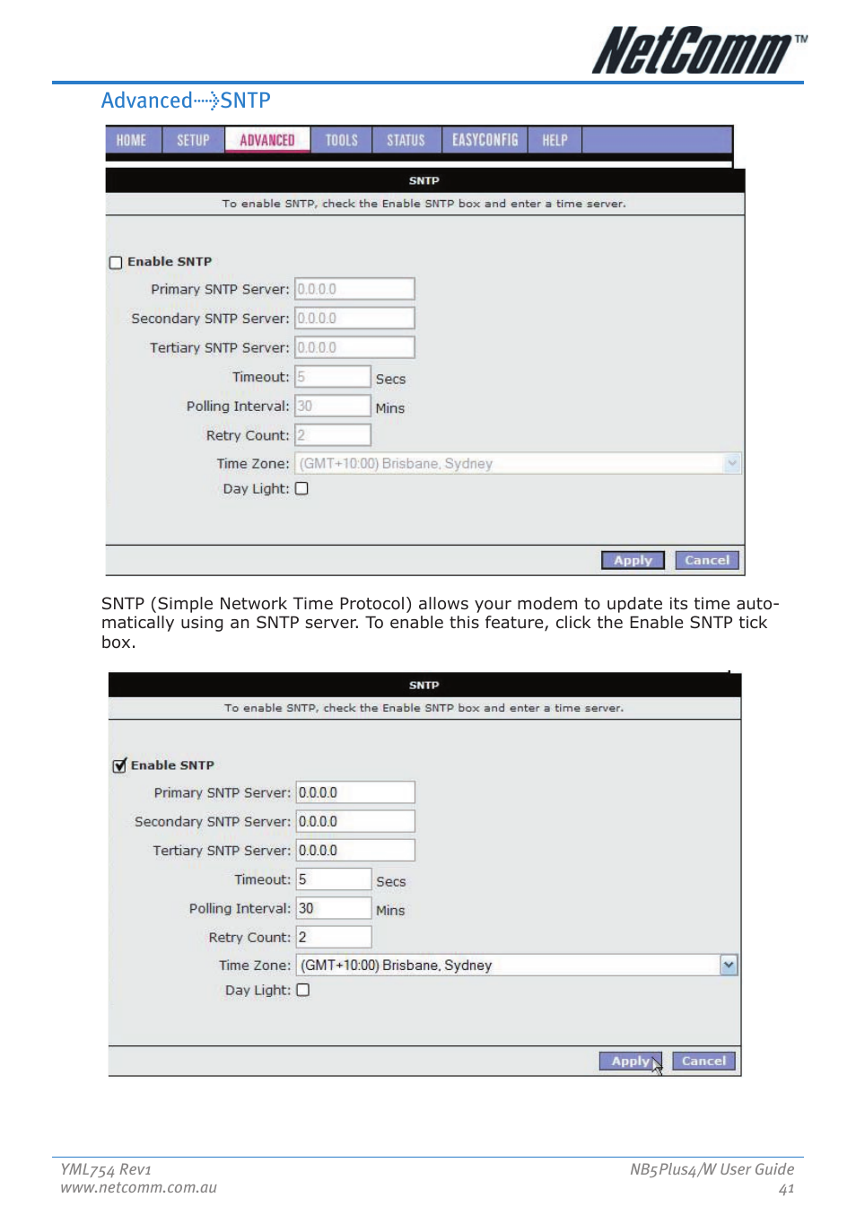 Advanced>sntp | Nortel Networks NB5PLUS4/W User Manual | Page 41 / 112