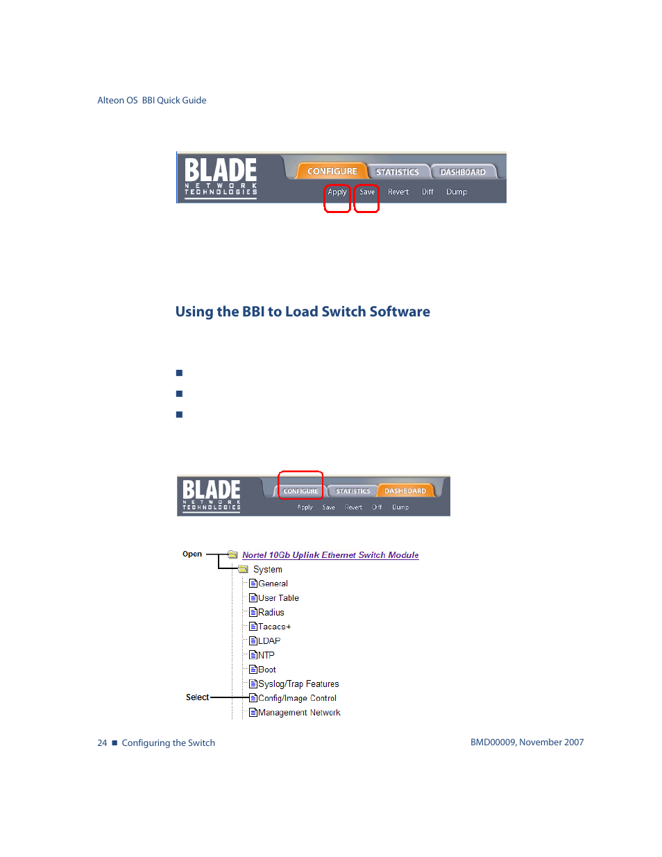 Using the bbi to load switch software, Using the bbi to load switch software 24 | Nortel Networks ALTEON OS BMD00009 User Manual | Page 24 / 32