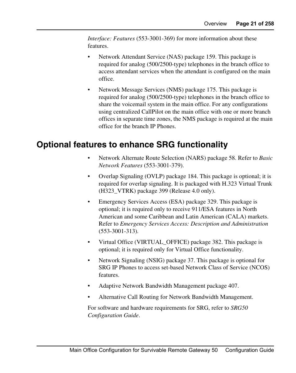 Optional features to enhance srg functionality | Nortel Networks Remote Gateway 50 User Manual | Page 21 / 260