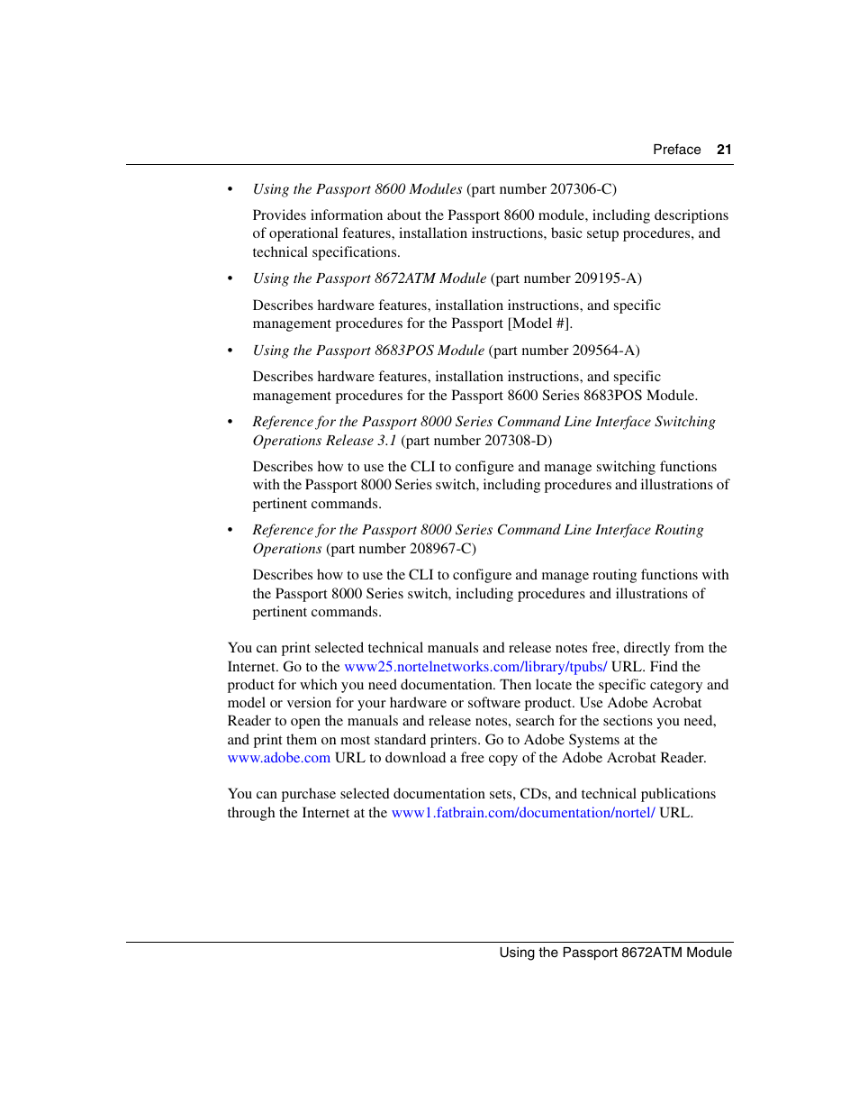 Nortel Networks Passport Module 8672A User Manual | Page 21 / 152