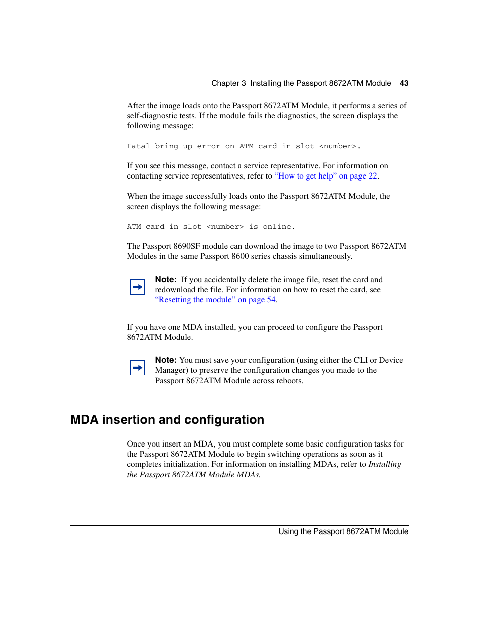Mda insertion and configuration | Nortel Networks Passport Module 8672A User Manual | Page 43 / 152