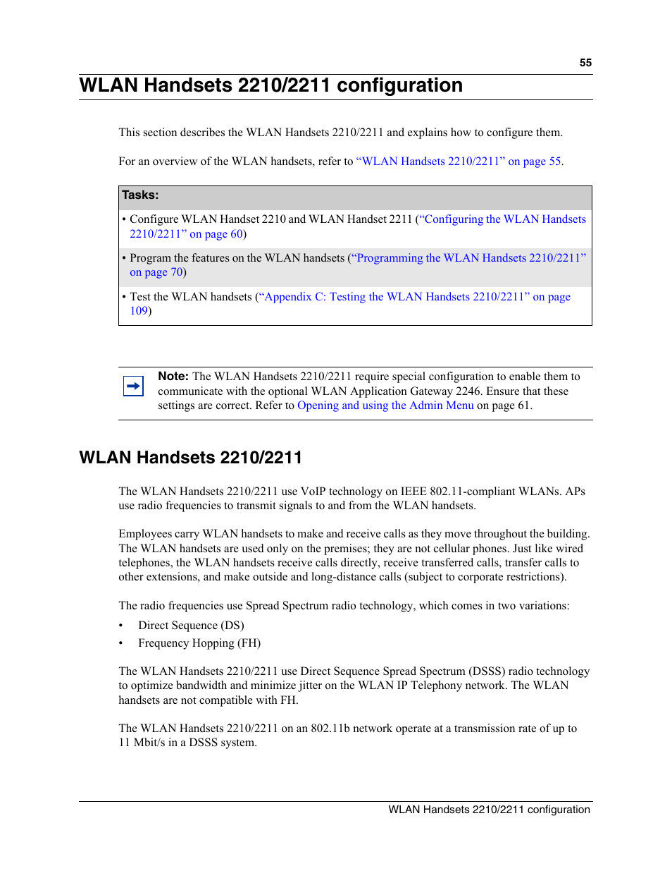 Wlan handsets 2210/2211 configuration, Wlan handsets 2210/2211 | Nortel Networks MOG6xx User Manual | Page 55 / 120