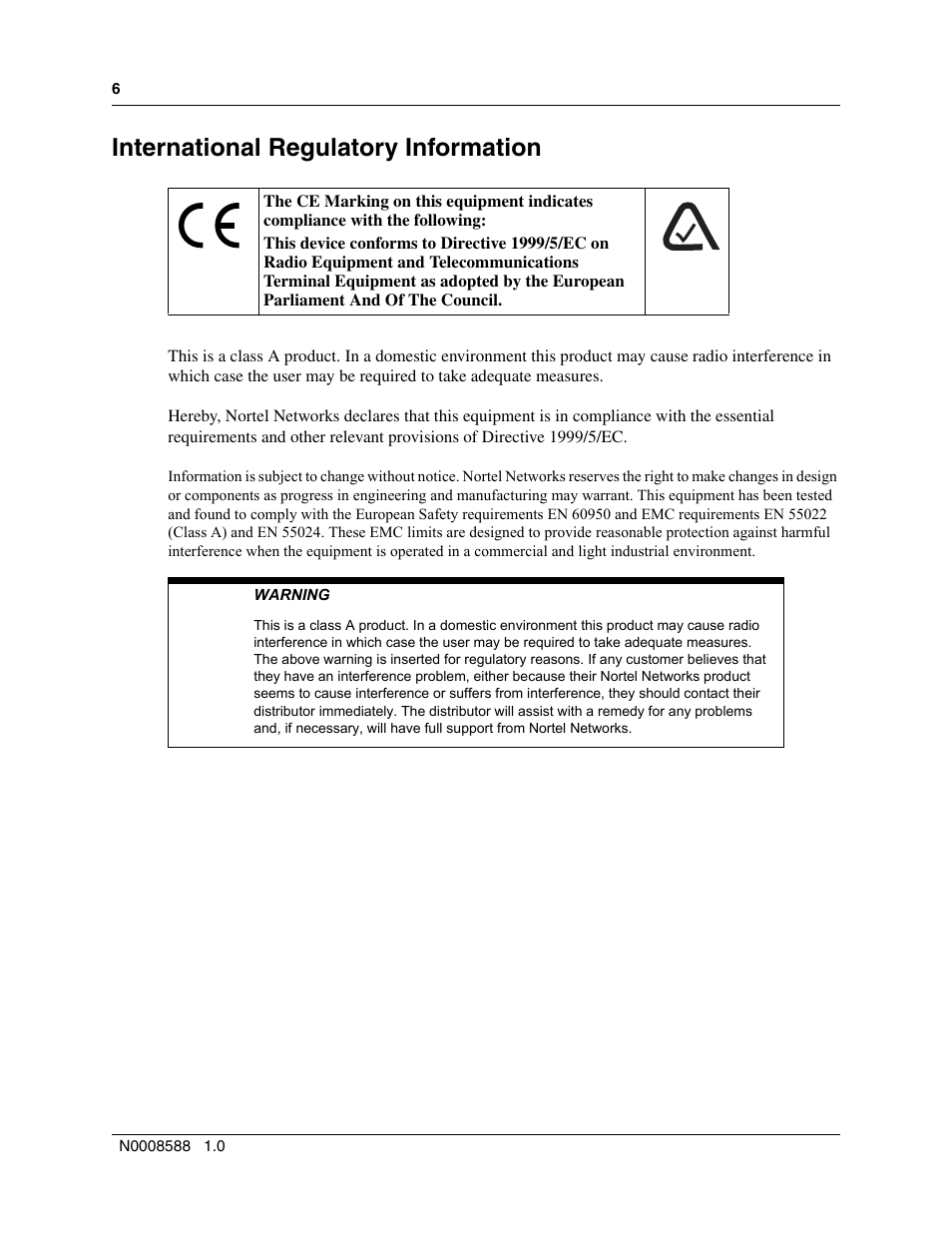 International regulatory information | Nortel Networks MOG6xx User Manual | Page 6 / 120