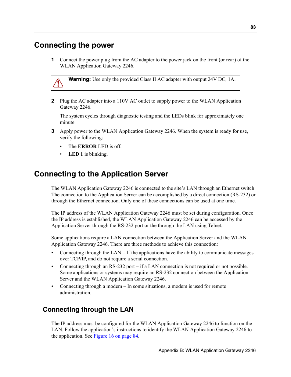 Connecting the power, Connecting to the application server, Connecting through the lan | Nortel Networks MOG6xx User Manual | Page 83 / 120