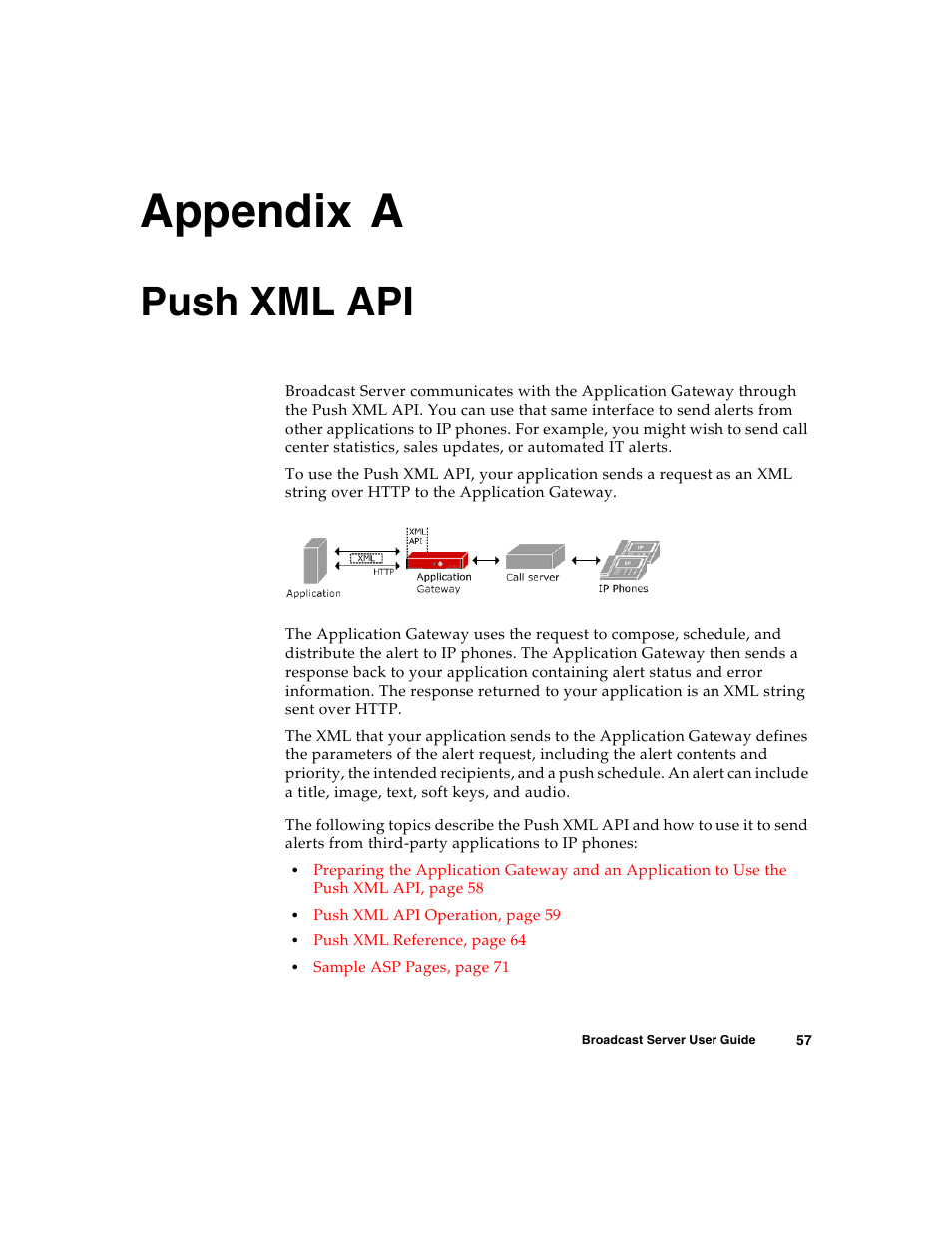 Push xml api, A p p e n d i x, Appendix | Nortel Networks Broadcast Server User Manual | Page 65 / 84