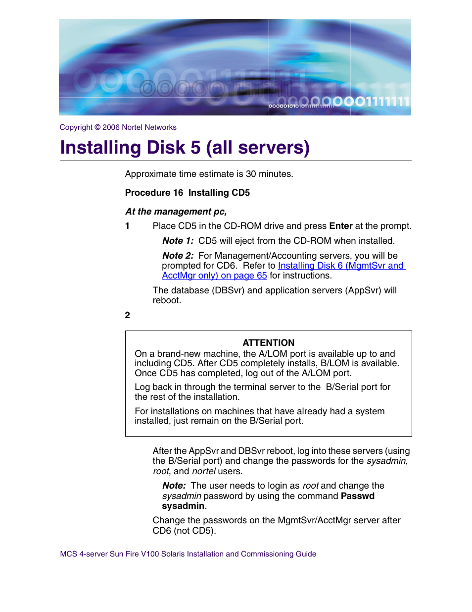Installing disk 5 (all servers) | Nortel Networks Sun Fire V100 User Manual | Page 61 / 192