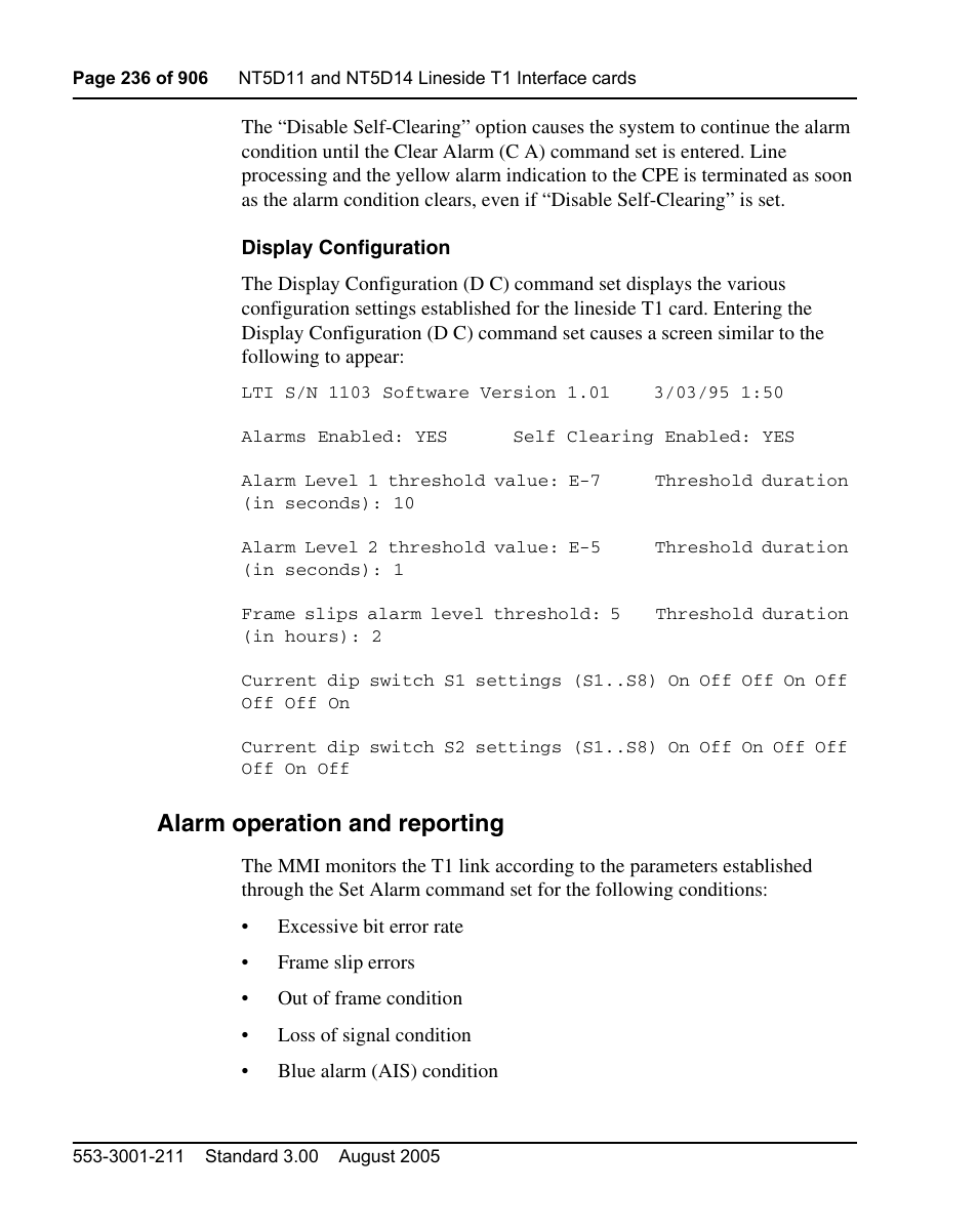 Alarm operation and reporting, Alarm operation and reporting” on | Nortel Networks Circuit Card User Manual | Page 236 / 908