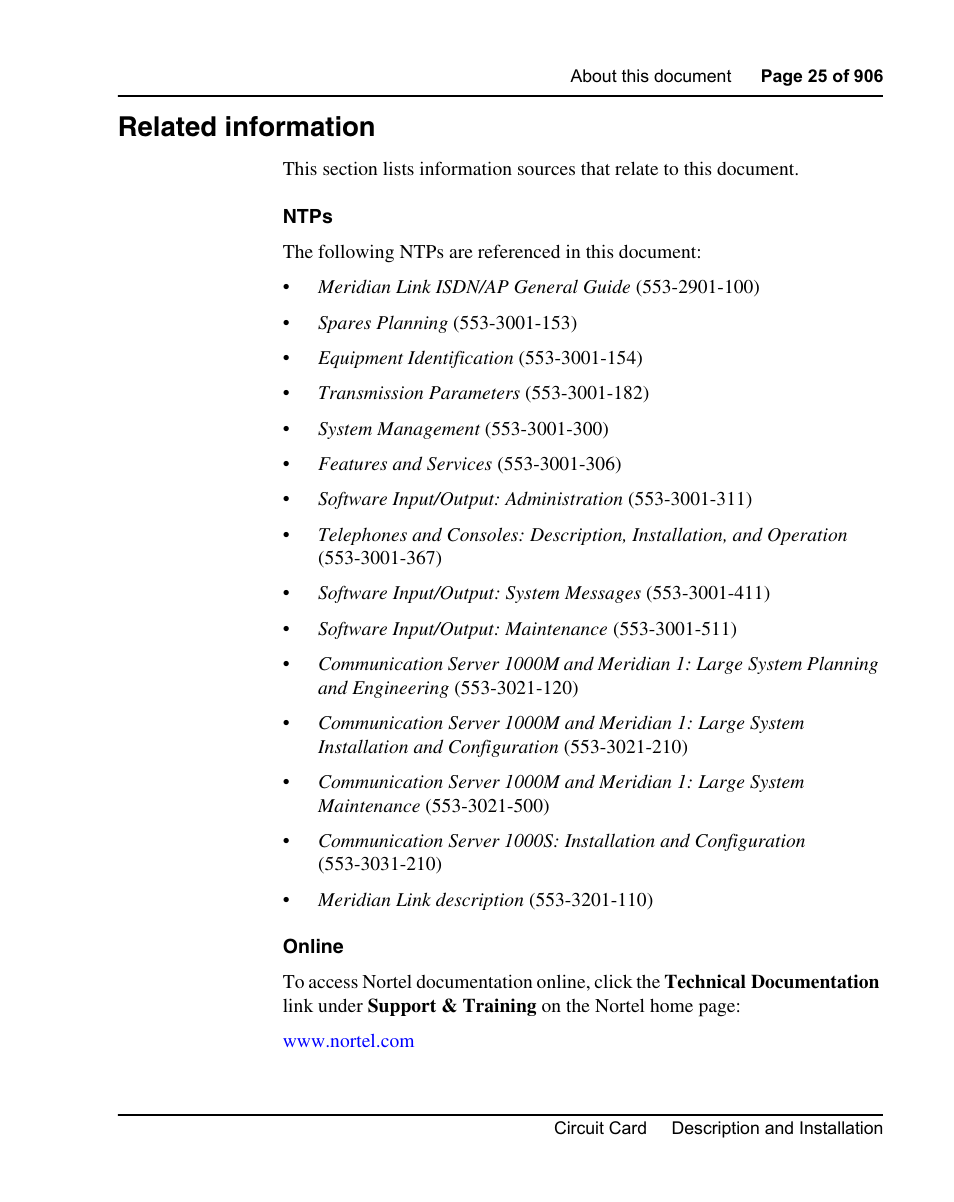 Related information | Nortel Networks Circuit Card User Manual | Page 25 / 908