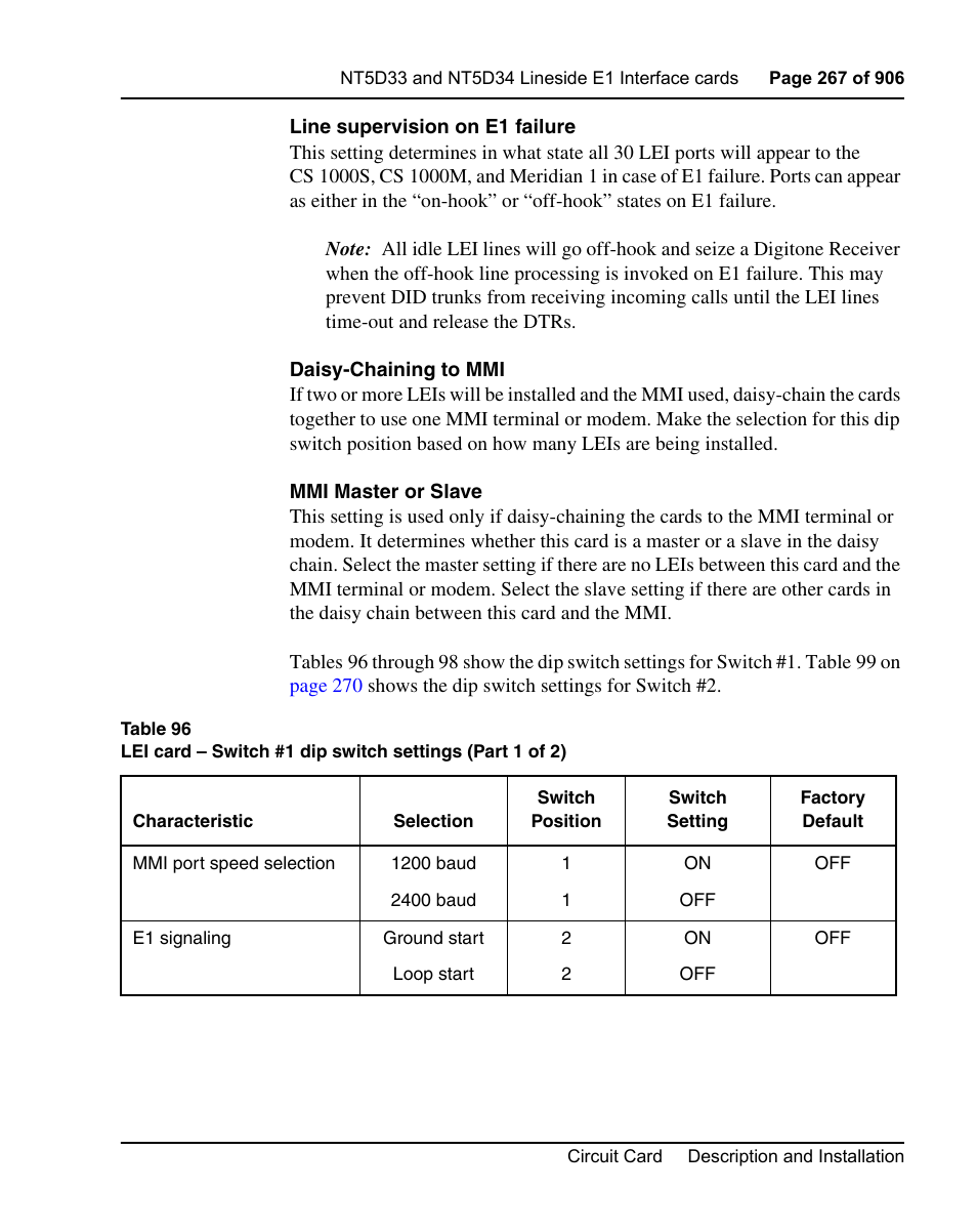 In table 96 on | Nortel Networks Circuit Card User Manual | Page 267 / 908