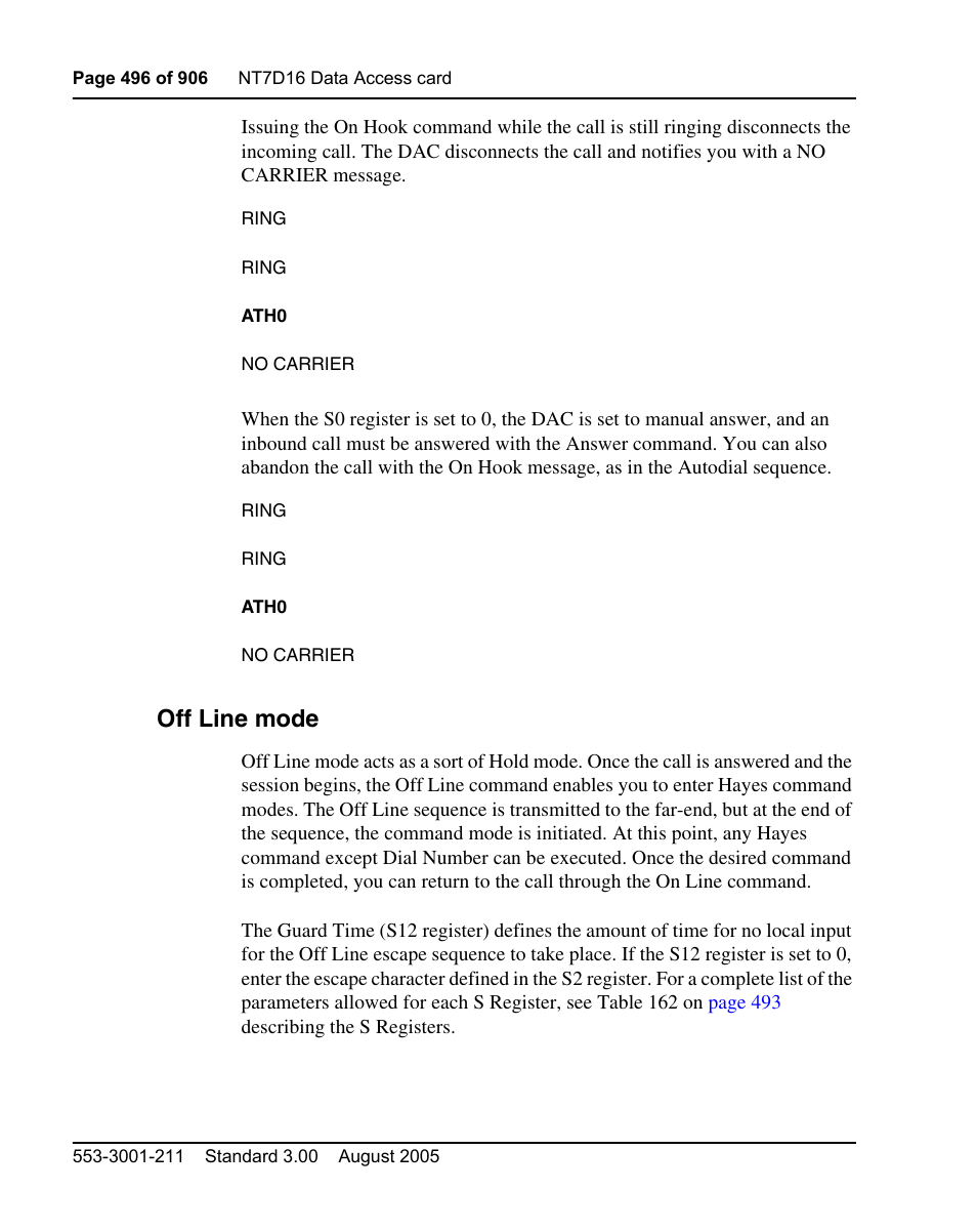 Off line mode | Nortel Networks Circuit Card User Manual | Page 496 / 908