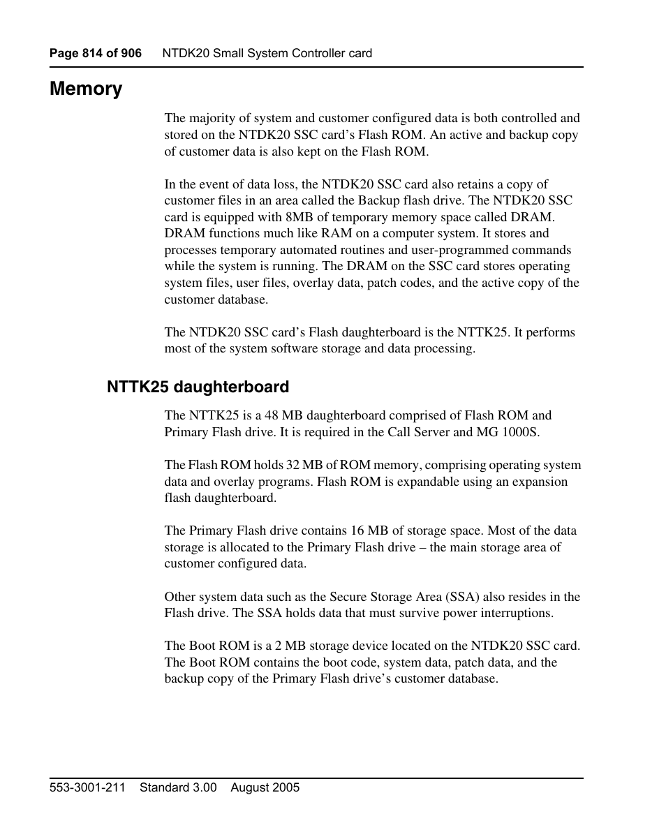 Memory, Nttk25 daughterboard | Nortel Networks Circuit Card User Manual | Page 814 / 908