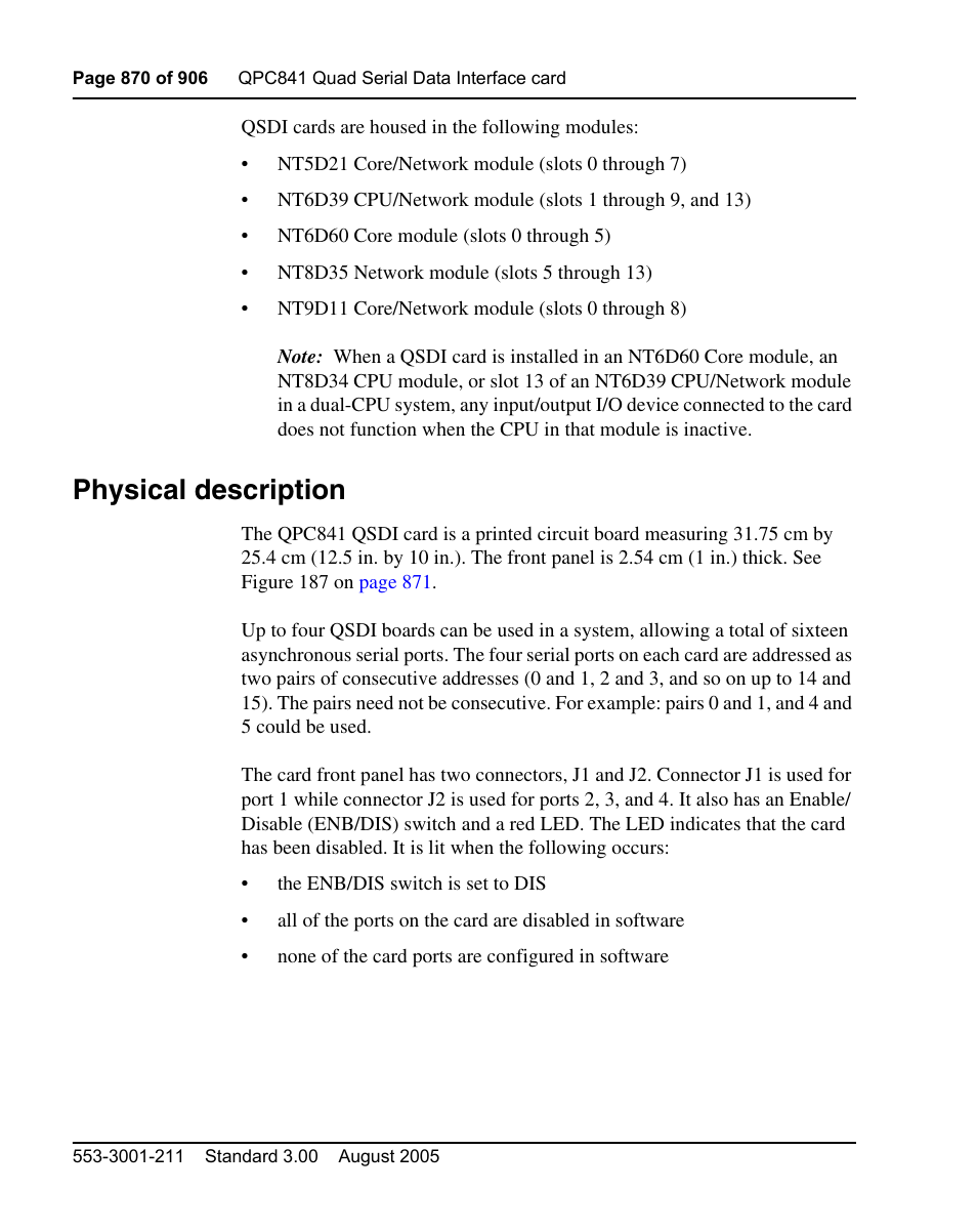 Physical description | Nortel Networks Circuit Card User Manual | Page 870 / 908