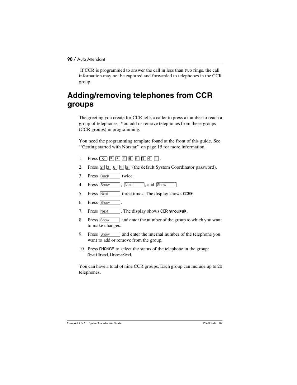 Adding/removing telephones from ccr groups, Using the transfer feature 111 | Nortel Networks 6.1 User Manual | Page 90 / 278