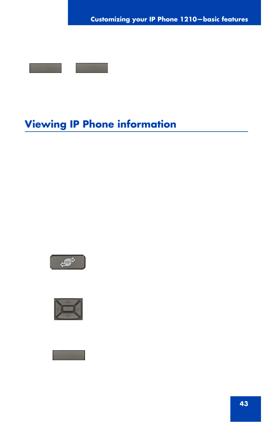 Viewing ip phone information | Nortel Networks Nortel IP Phone 1210 User Manual | Page 43 / 118