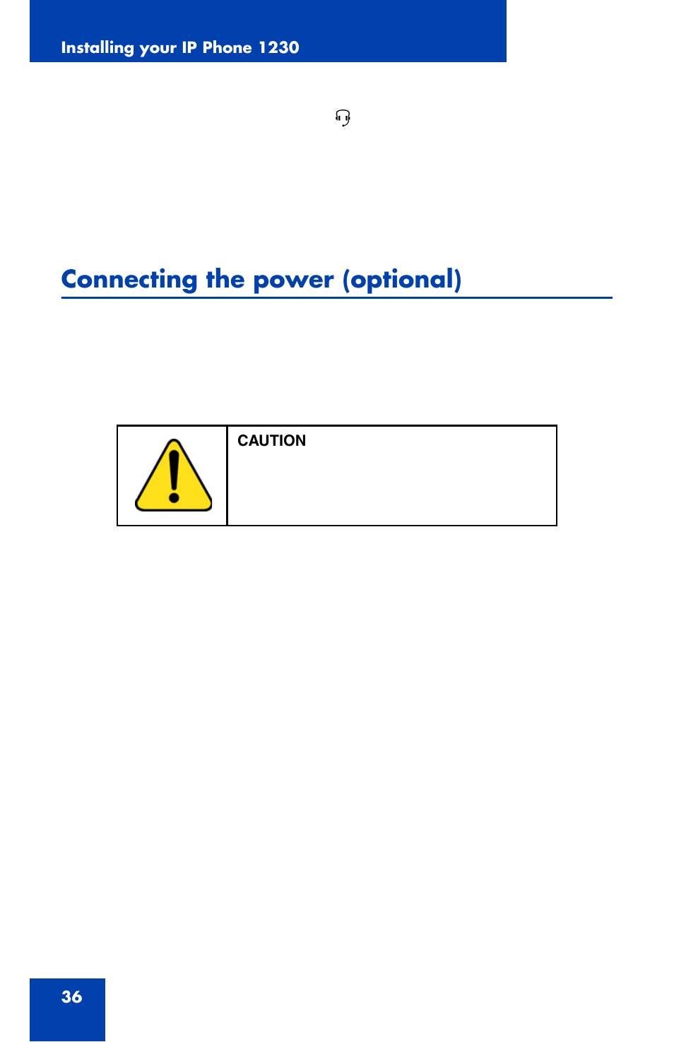 Connecting the power (optional) | Nortel Networks Nortel IP Phone 1230 User Manual | Page 36 / 166