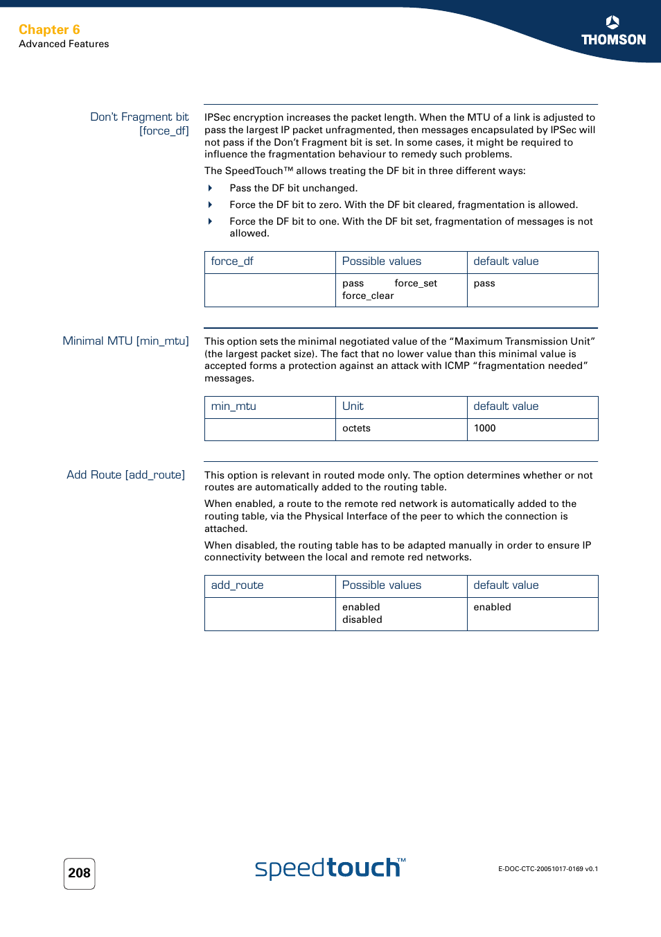 Don’t fragment bit [force_df, Minimal mtu [min_mtu, Add route [add_route | Chapter 6 | Nortel Networks 608(WL) User Manual | Page 210 / 222