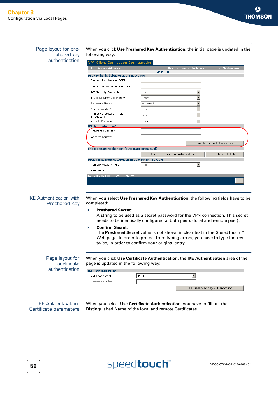 Ike authentication with preshared key, Ike authentication: certificate parameters, Chapter 3 | Nortel Networks 608(WL) User Manual | Page 58 / 222