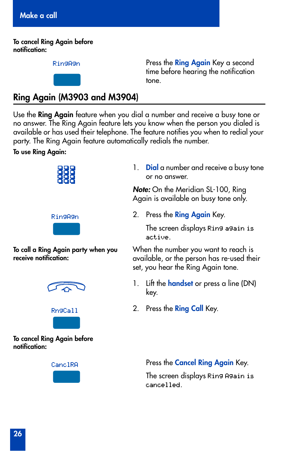 Ring again (m3903 and m3904) | Nortel Networks Meridian M3902 User Manual | Page 26 / 146