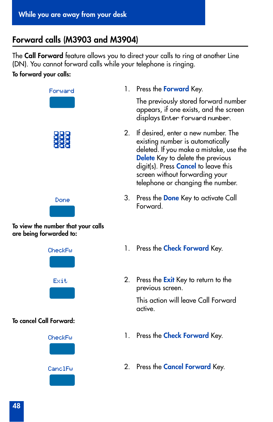 Forward calls (m3903 and m3904) | Nortel Networks Meridian M3902 User Manual | Page 48 / 146