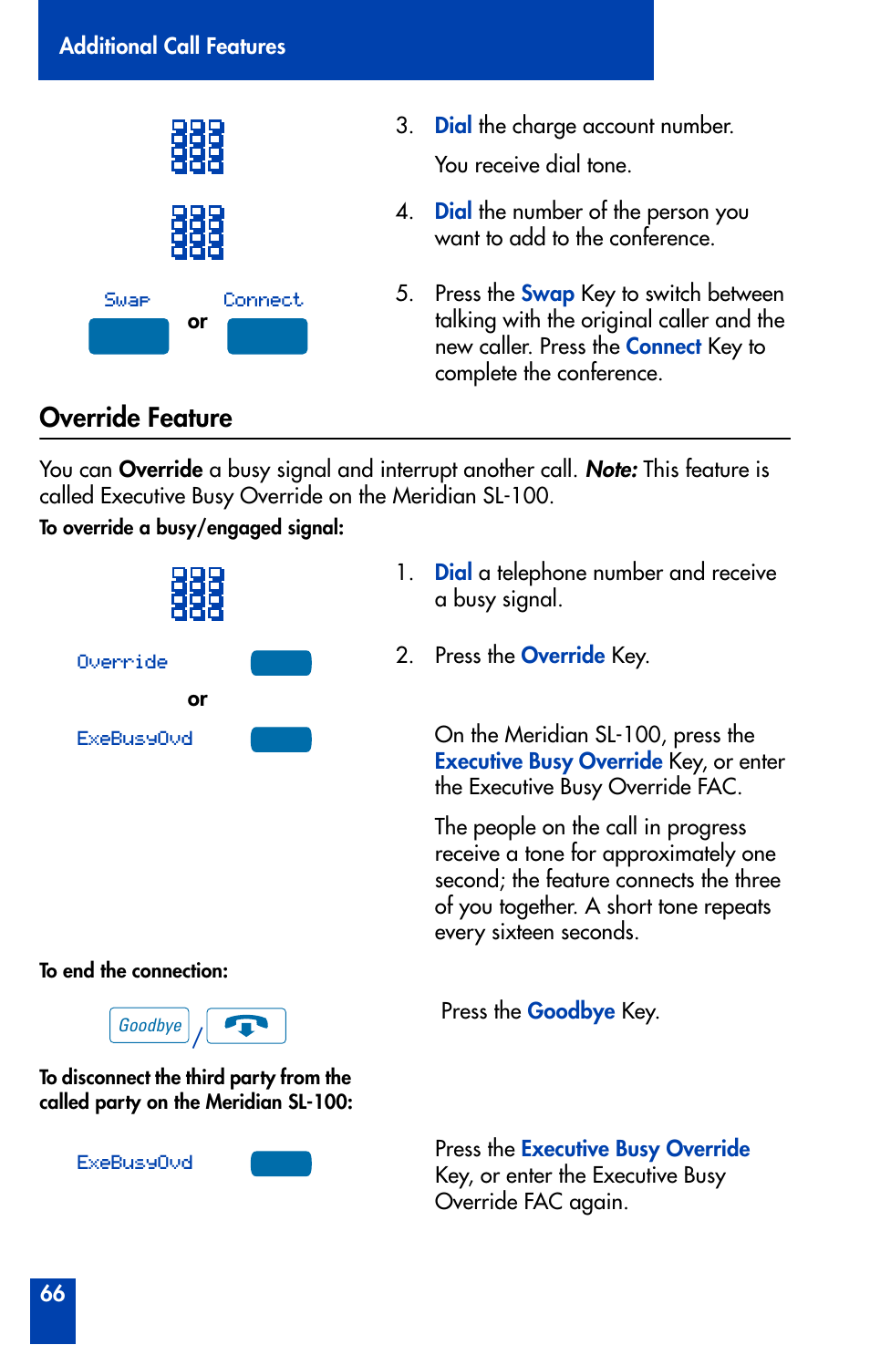 Override feature | Nortel Networks Meridian M3902 User Manual | Page 66 / 146