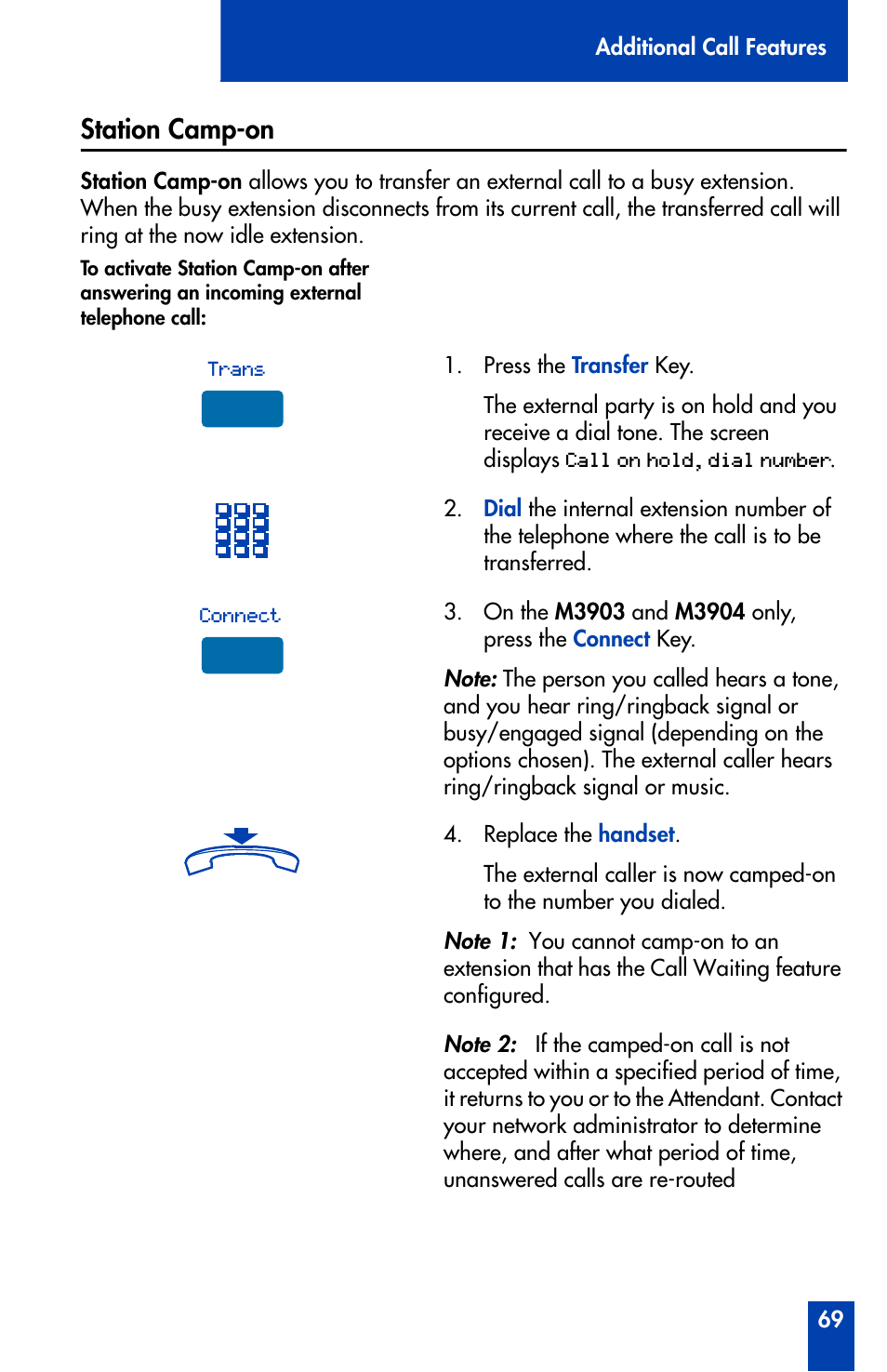 Station camp-on | Nortel Networks Meridian M3902 User Manual | Page 69 / 146