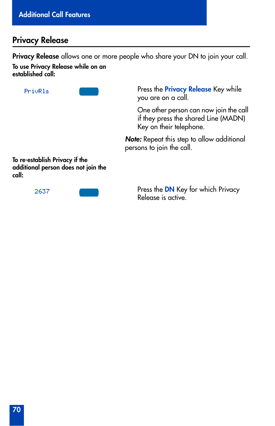 Privacy release | Nortel Networks Meridian M3902 User Manual | Page 70 / 146