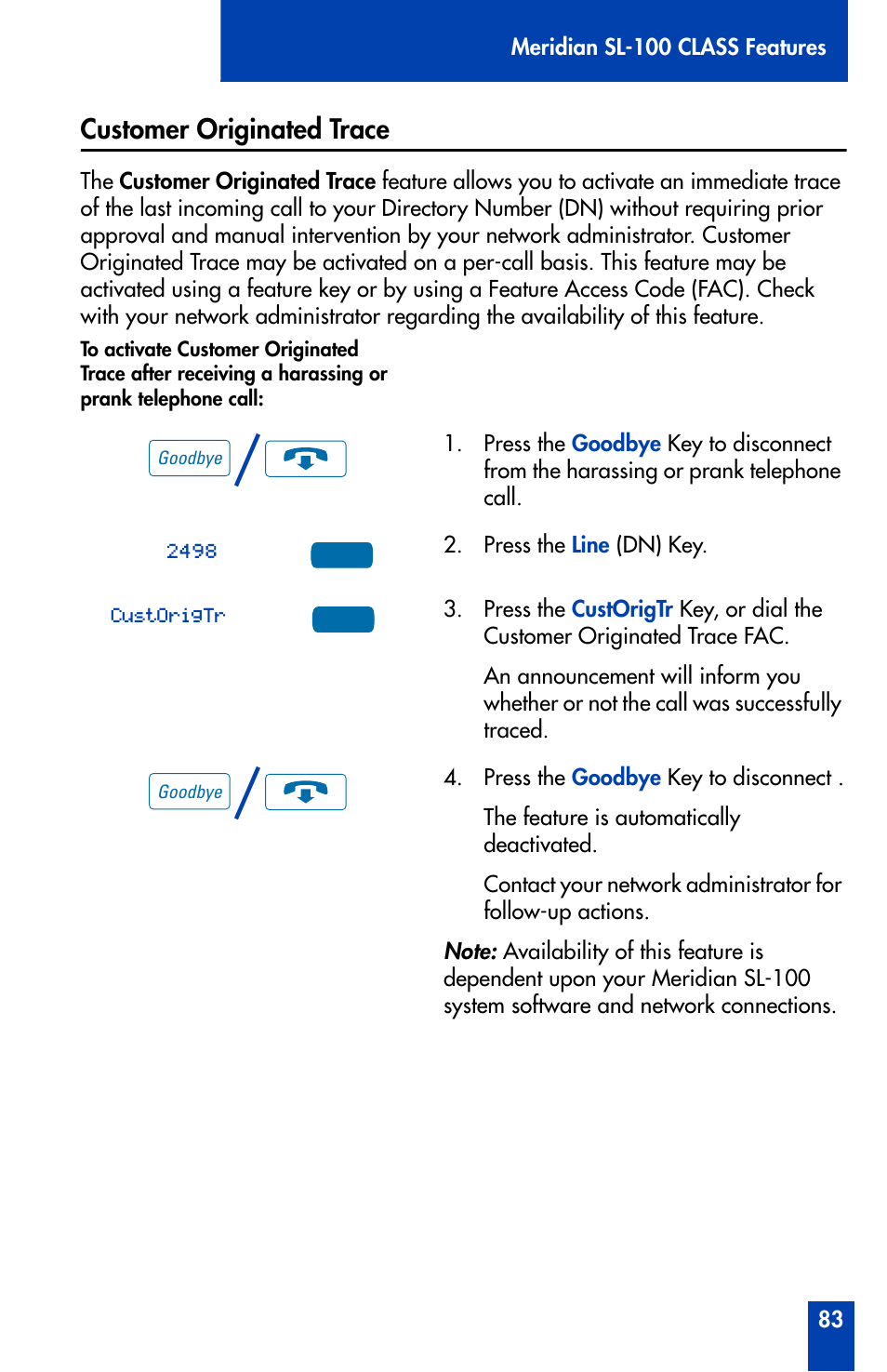 Customer originated trace | Nortel Networks Meridian M3902 User Manual | Page 83 / 146