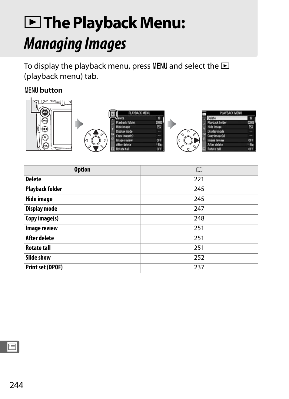 The playback menu: managing images, Dthe playback menu: managing images | Nikon D300s User Manual | Page 270 / 432