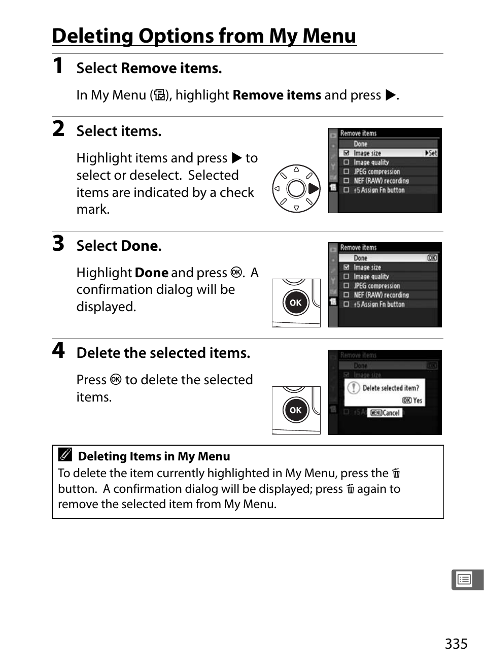 Deleting options from my menu | Nikon D300s User Manual | Page 361 / 432