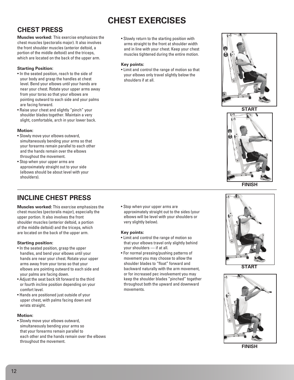 Chest exercises, Chest press, Incline chest press | Nautilus BE STRONG. NS 600X User Manual | Page 12 / 25