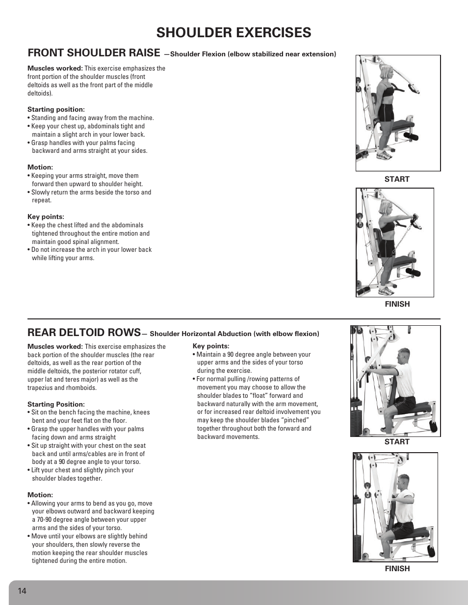 Shoulder exercises, Front shoulder raise, Rear deltoid rows | Nautilus BE STRONG. NS 600X User Manual | Page 14 / 25