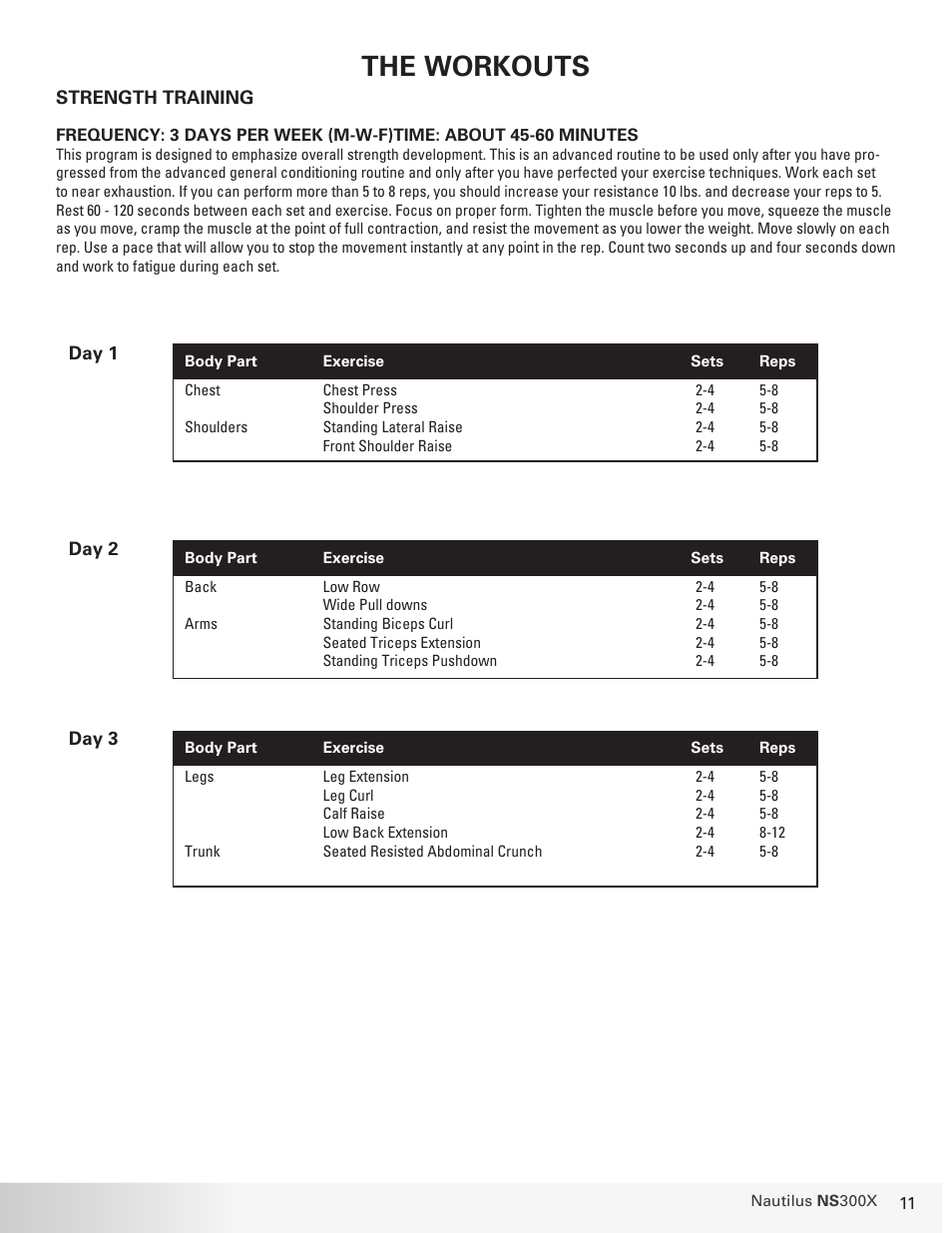 The workouts | Nautilus NS 300X User Manual | Page 11 / 27