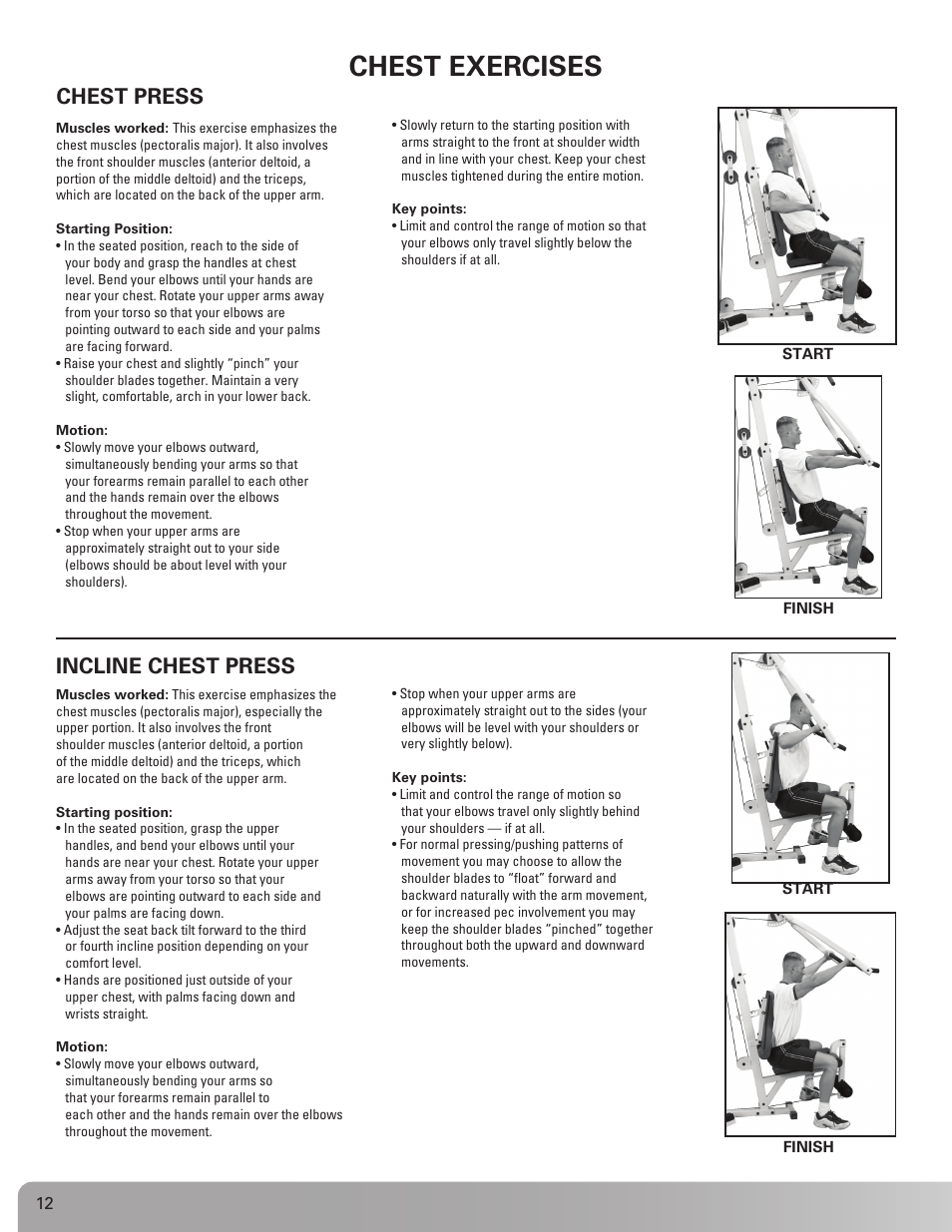 Chest exercises, Chest press, Incline chest press | Nautilus NS 300X User Manual | Page 12 / 27