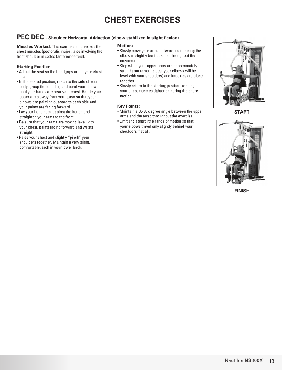 Chest exercises, Pec dec | Nautilus NS 300X User Manual | Page 13 / 27