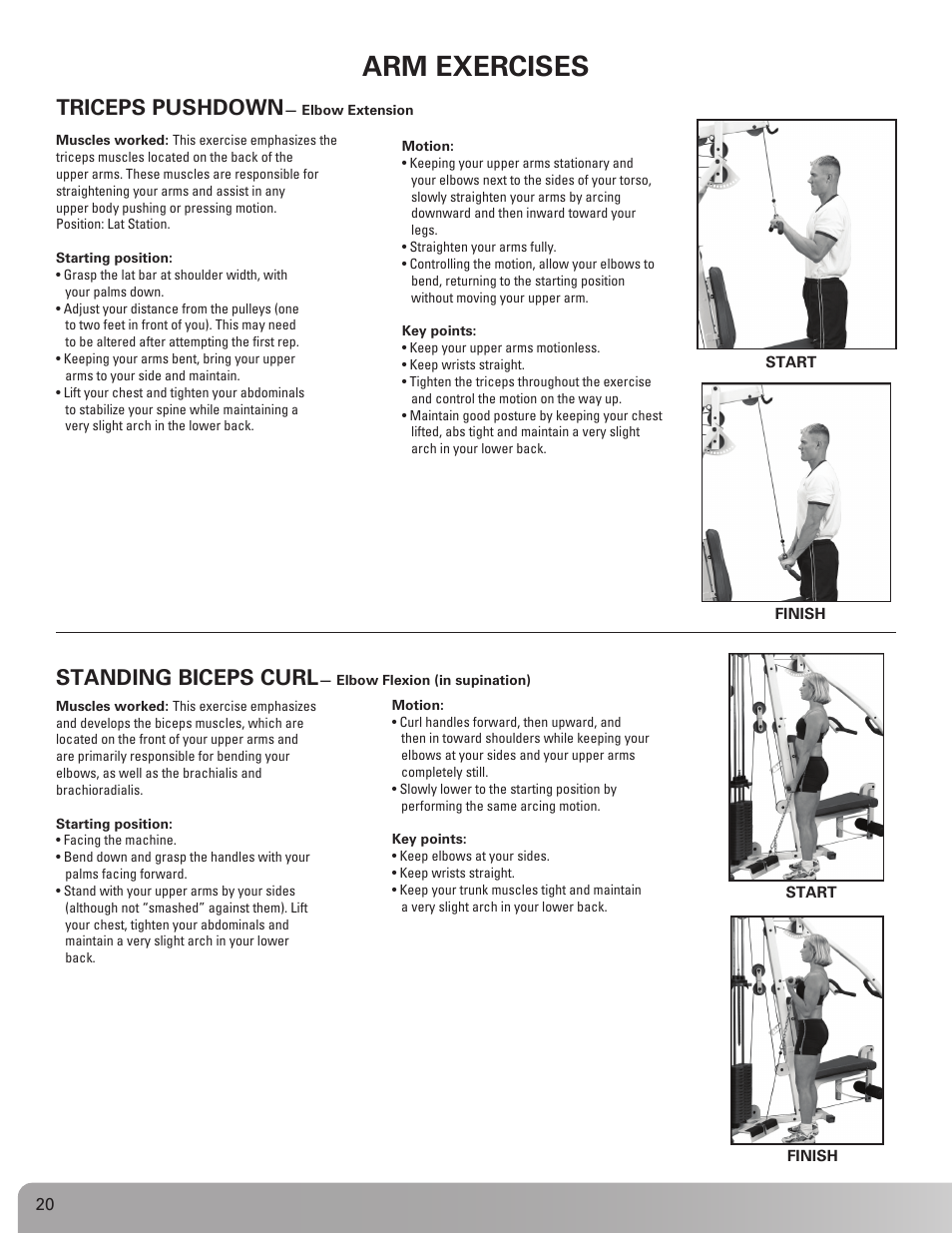 Arm exercises, Triceps pushdown, Standing biceps curl | Nautilus NS 300X User Manual | Page 20 / 27