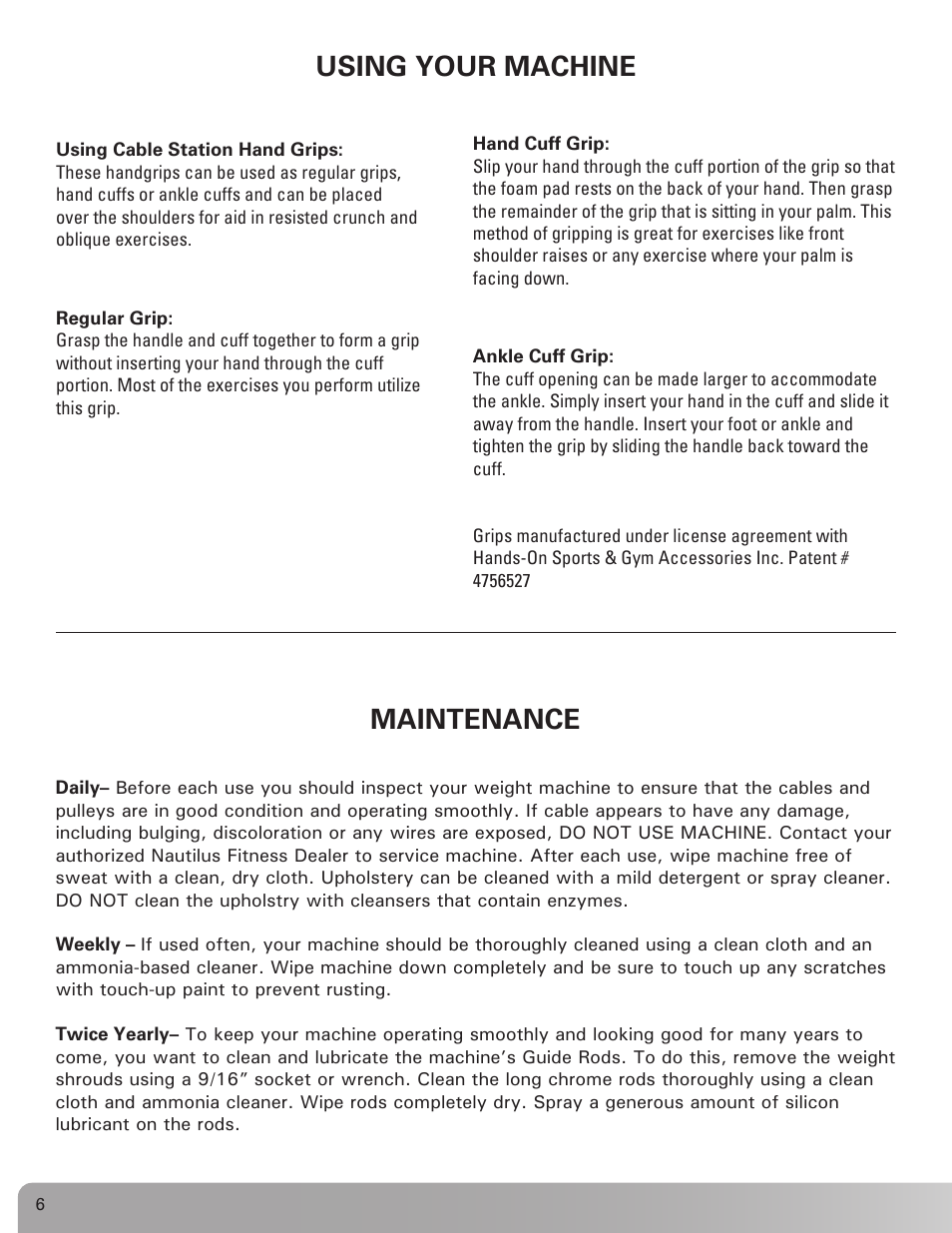 Using your machine maintenance | Nautilus NS 300X User Manual | Page 6 / 27