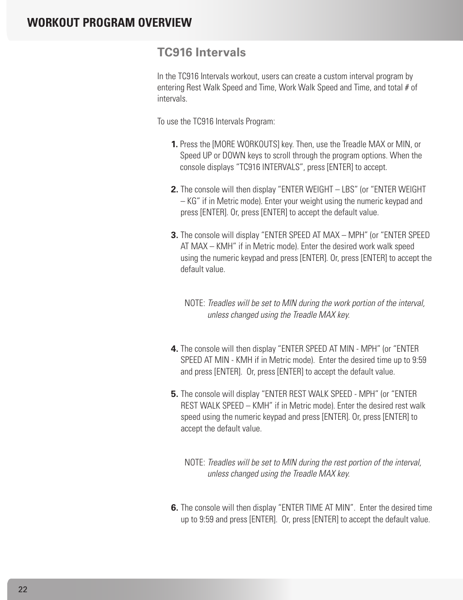 Workout program overview tc916 intervals | Nautilus TREADCLIMBER TC916 User Manual | Page 22 / 62