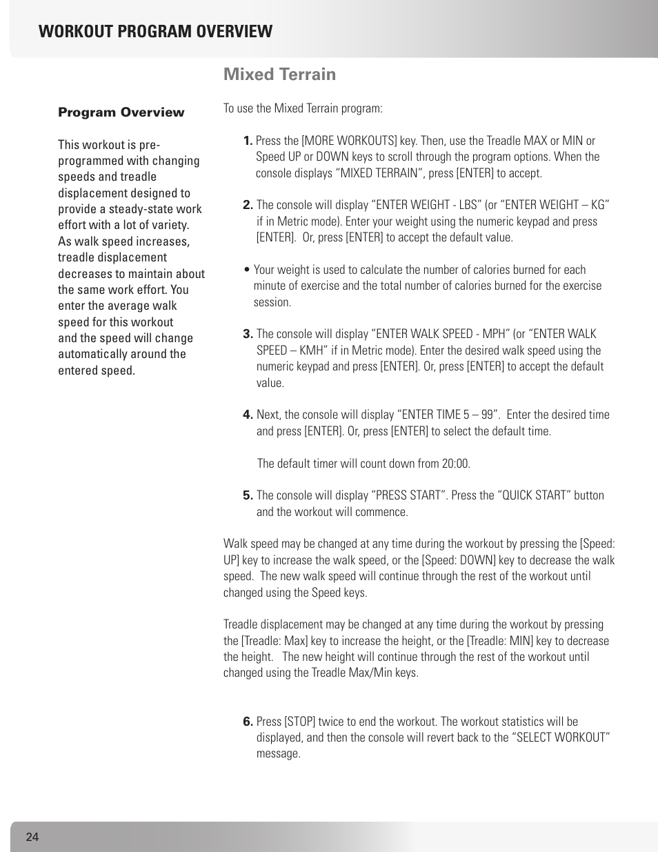 Workout program overview mixed terrain | Nautilus TREADCLIMBER TC916 User Manual | Page 24 / 62