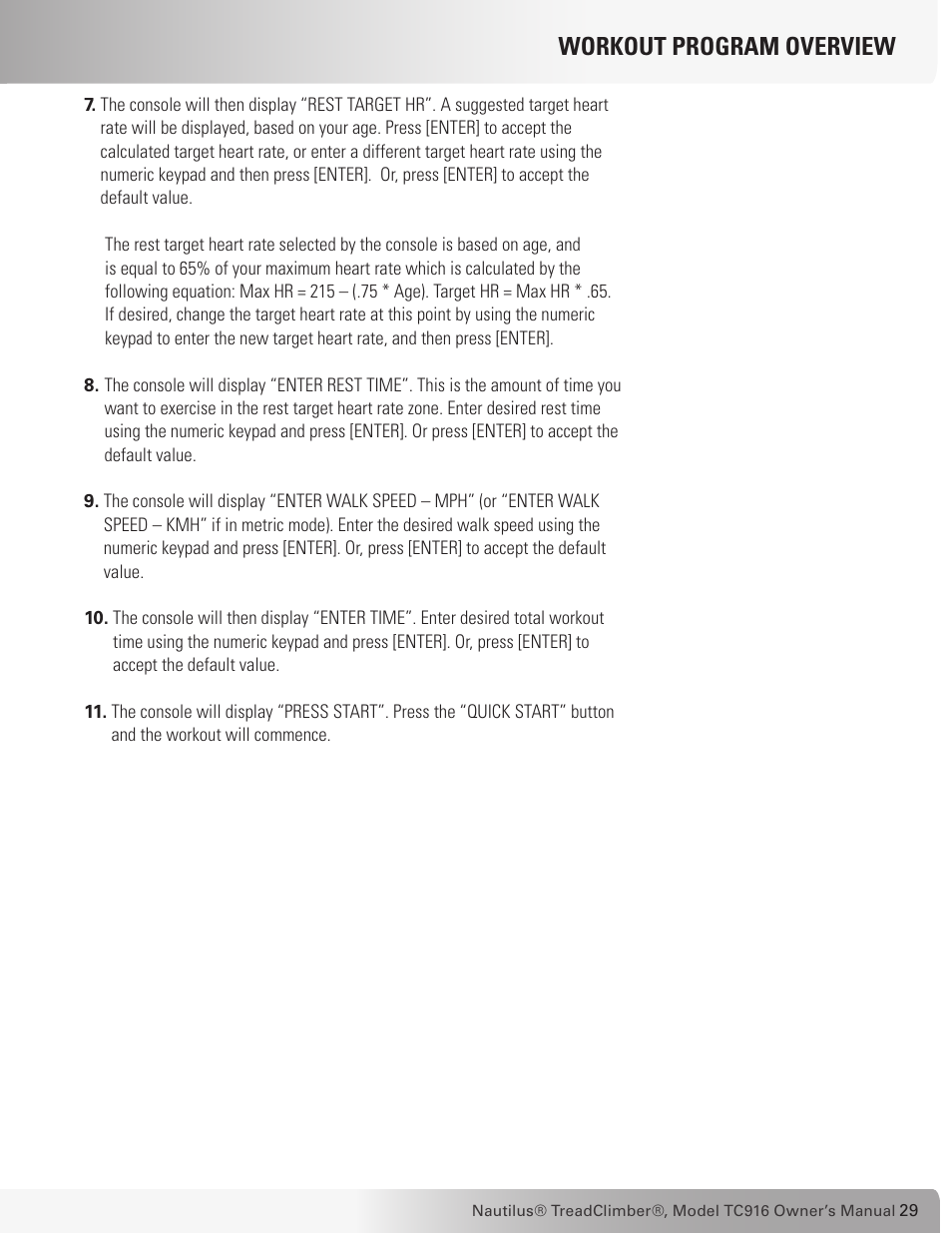 Workout program overview | Nautilus TREADCLIMBER TC916 User Manual | Page 29 / 62