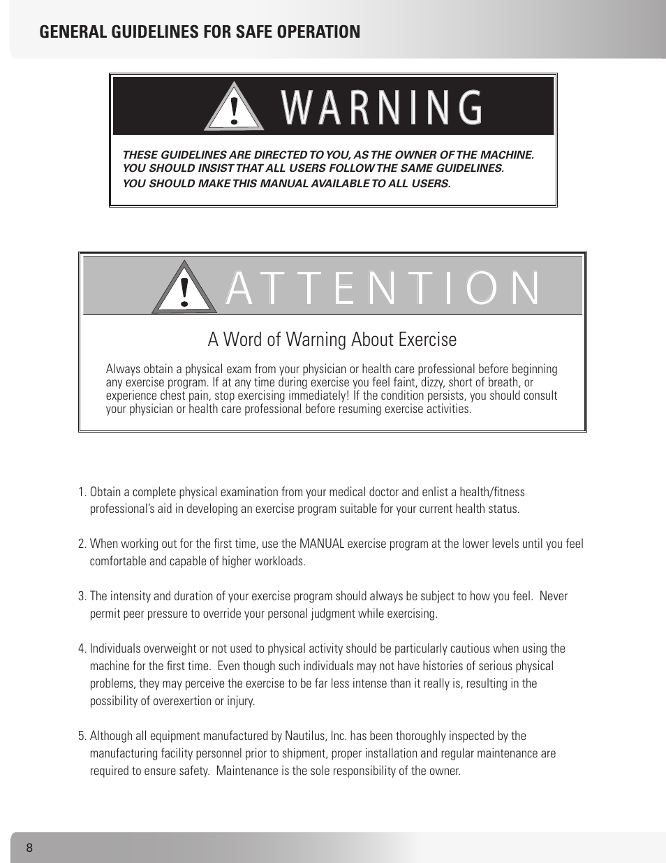 Nautilus TREADCLIMBER TC916 User Manual | Page 8 / 62