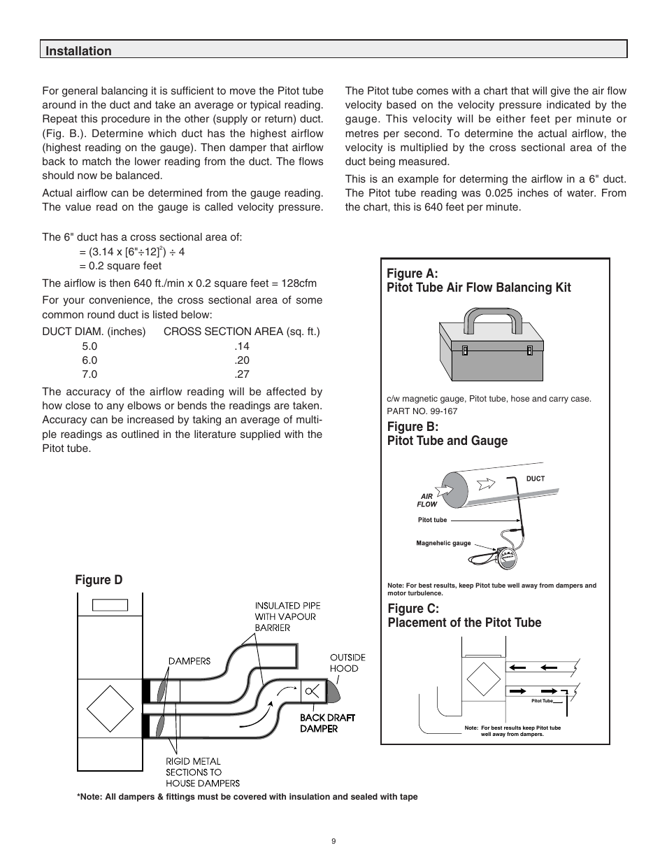 Figure a: pitot tube air flow balancing kit, Figure b: pitot tube and gauge, Figure c: placement of the pitot tube | Figure d | Lifebreath CLEAN AIR FURNACE 60ELE User Manual | Page 9 / 16
